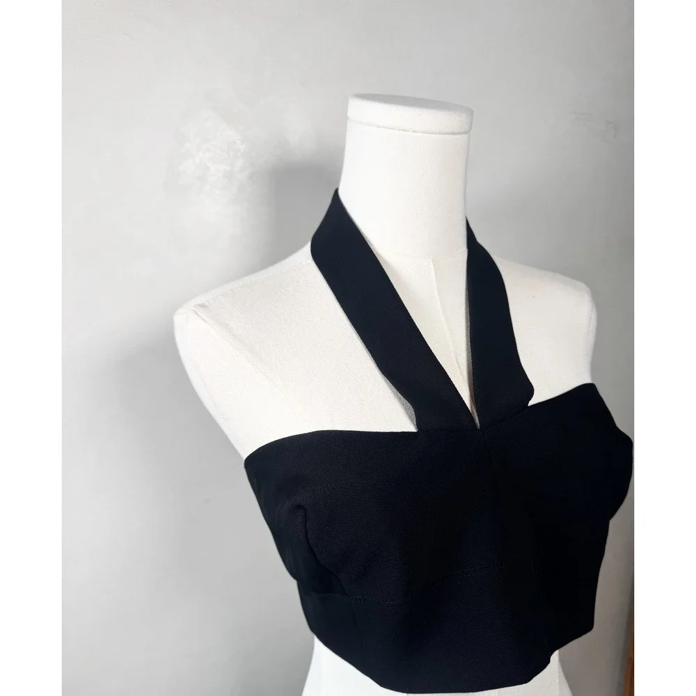 Karen Millen‎ Black Halter Sz 8 Crop Top Chic Resort Classy Vacation Sz 8 (M)